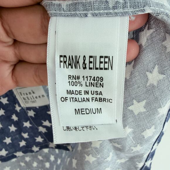 Frank & Eileen Fiona Top Women Medium Blue Linen Sleeveless Button Up Star Print - Picture 8 of 11